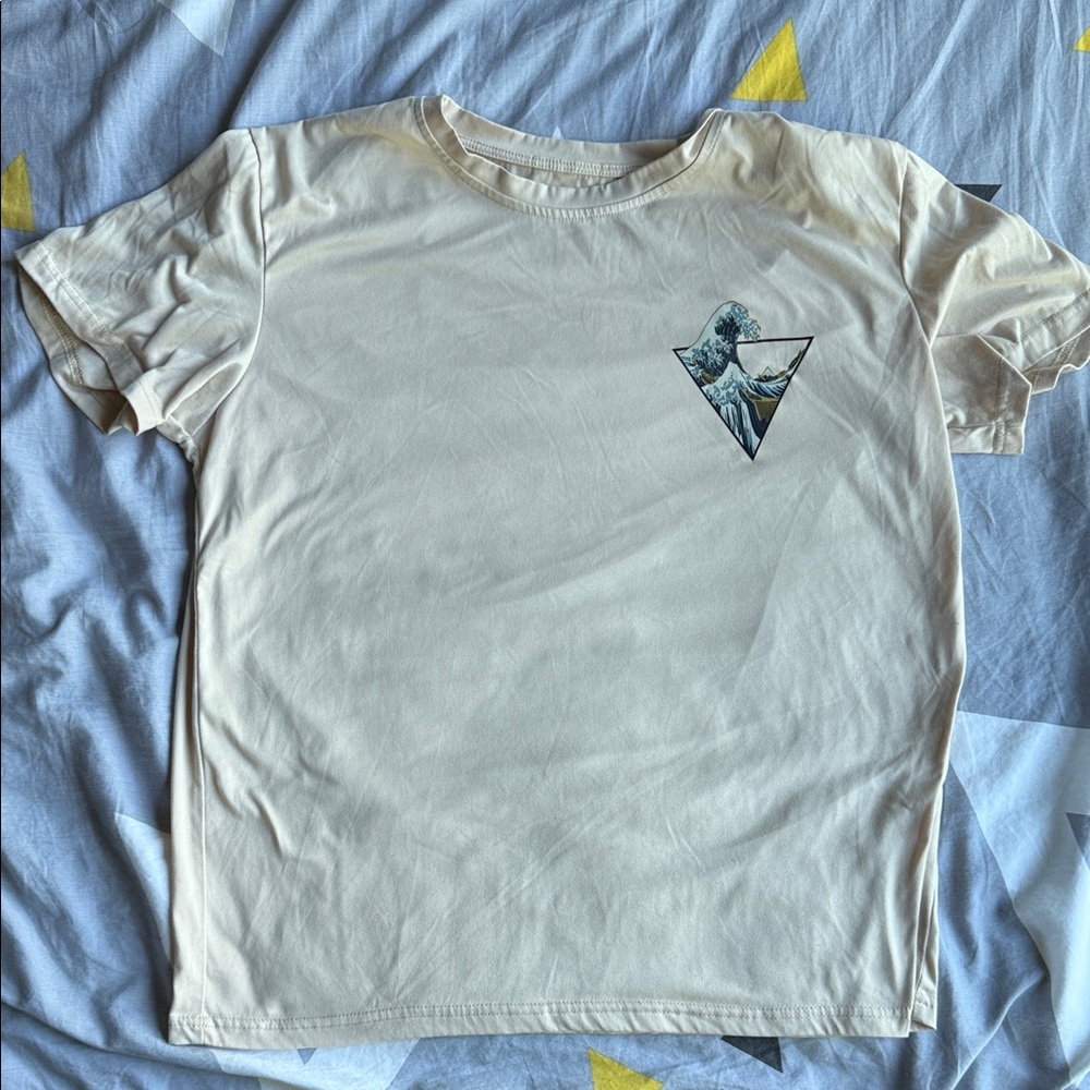 Beige Graphic Tee with Artistic Design